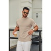 image:imageCOOFANDY Mens Mock Turtleneck Sweater Short Sleeve Casual Knitted TShirts Thermal Tops Solid Basic TeeLight Khaki