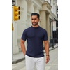 image:imageCOOFANDY Mens Mock Turtleneck Sweater Short Sleeve Casual Knitted TShirts Thermal Tops Solid Basic TeeNavy Blue