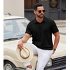 image:imageCOOFANDY Mens Polo Shirt Casual Short Sleeve Textured Knit Button Polo TShirts Summer Vacation Stretchy Golf ShirtsBlack