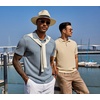 image:imageCOOFANDY Mens Polo Shirt Casual Short Sleeve Textured Knit Button Polo TShirts Summer Vacation Stretchy Golf ShirtsGray Blue