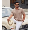 image:imageCOOFANDY Mens Polo Shirt Casual Short Sleeve Textured Knit Button Polo TShirts Summer Vacation Stretchy Golf ShirtsKhaki
