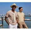 image:imageCOOFANDY Mens Polo Shirt Casual Short Sleeve Textured Knit Button Polo TShirts Summer Vacation Stretchy Golf ShirtsKhaki