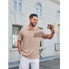 image:imageCOOFANDY Mens Polo Shirt Casual Short Sleeve Textured Knit Button Polo TShirts Summer Vacation Stretchy Golf ShirtsKhaki