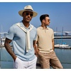 image:imageCOOFANDY Mens Polo Shirt Casual Short Sleeve Textured Knit Button Polo TShirts Summer Vacation Stretchy Golf ShirtsLight Blue