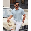 image:imageCOOFANDY Mens Polo Shirt Casual Short Sleeve Textured Knit Button Polo TShirts Summer Vacation Stretchy Golf ShirtsLight Blue
