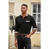 image:imageCOOFANDY Mens Polo Shirt Long Sleeve Casual Button Polo Tee Plaid Collared Golg Shirt with PocketAblack