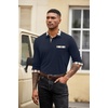 image:imageCOOFANDY Mens Polo Shirt Long Sleeve Casual Button Polo Tee Plaid Collared Golg Shirt with PocketDark Blue