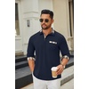 image:imageCOOFANDY Mens Polo Shirt Long Sleeve Casual Button Polo Tee Plaid Collared Golg Shirt with PocketDark Blue