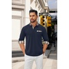 image:imageCOOFANDY Mens Polo Shirt Long Sleeve Casual Button Polo Tee Plaid Collared Golg Shirt with PocketDark Blue