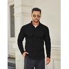 image:imageCOOFANDY Mens Quarter Button Henley Sweater Casual Knitted Sweatshirt Mock Neck Thermal Fleece Pullover Sweater with PocketBlack