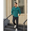 image:imageCOOFANDY Mens Quarter Button Henley Sweater Casual Knitted Sweatshirt Mock Neck Thermal Fleece Pullover Sweater with PocketGreen and Black