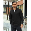 image:imageCOOFANDY Mens Quarter Zip Up Pullover Lightweight Mock Neck Sweatshirt Casual Long Sleeve Polo Shirt01black
