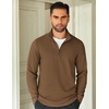 image:imageCOOFANDY Mens Quarter Zip Up Pullover Lightweight Mock Neck Sweatshirt Casual Long Sleeve Polo ShirtBrown