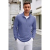 image:imageCOOFANDY Mens Quarter Zip Up Pullover Lightweight Mock Neck Sweatshirt Casual Long Sleeve Polo ShirtGrey Blue