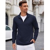 image:imageCOOFANDY Mens Quarter Zip Up Pullover Lightweight Mock Neck Sweatshirt Casual Long Sleeve Polo ShirtNavy Blue