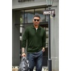 image:imageCOOFANDY Mens Quarter Zip Up Pullover Mock Neck Long Sleeve Sweater Casual Corduroy Polo SweatshirtArmy Green