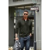 image:imageCOOFANDY Mens Quarter Zip Up Pullover Mock Neck Long Sleeve Sweater Casual Corduroy Polo SweatshirtArmy Green With Brown Collar