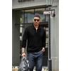 image:imageCOOFANDY Mens Quarter Zip Up Pullover Mock Neck Long Sleeve Sweater Casual Corduroy Polo SweatshirtBlack