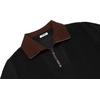 image:imageCOOFANDY Mens Quarter Zip Up Pullover Mock Neck Long Sleeve Sweater Casual Corduroy Polo SweatshirtBlack With Brown Collar