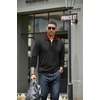 image:imageCOOFANDY Mens Quarter Zip Up Pullover Mock Neck Long Sleeve Sweater Casual Corduroy Polo SweatshirtBlack With Brown Collar