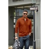 image:imageCOOFANDY Mens Quarter Zip Up Pullover Mock Neck Long Sleeve Sweater Casual Corduroy Polo SweatshirtCaramel Brown