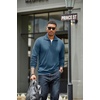 image:imageCOOFANDY Mens Quarter Zip Up Pullover Mock Neck Long Sleeve Sweater Casual Corduroy Polo SweatshirtDark Blue