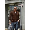 image:imageCOOFANDY Mens Quarter Zip Up Pullover Mock Neck Long Sleeve Sweater Casual Corduroy Polo SweatshirtDark Brown