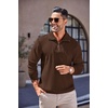 image:imageCOOFANDY Mens Quarter Zip Up Pullover Mock Neck Long Sleeve Sweater Casual Corduroy Polo SweatshirtDark Brown