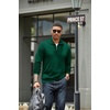 image:imageCOOFANDY Mens Quarter Zip Up Pullover Mock Neck Long Sleeve Sweater Casual Corduroy Polo SweatshirtDark Green