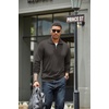 image:imageCOOFANDY Mens Quarter Zip Up Pullover Mock Neck Long Sleeve Sweater Casual Corduroy Polo SweatshirtDark Grey