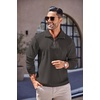 image:imageCOOFANDY Mens Quarter Zip Up Pullover Mock Neck Long Sleeve Sweater Casual Corduroy Polo SweatshirtDark Grey
