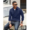 image:imageCOOFANDY Mens Quarter Zip Up Pullover Mock Neck Long Sleeve Sweater Casual Corduroy Polo SweatshirtDeep Blue