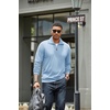 image:imageCOOFANDY Mens Quarter Zip Up Pullover Mock Neck Long Sleeve Sweater Casual Corduroy Polo SweatshirtDenim Blue