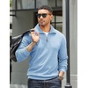 image:imageCOOFANDY Mens Quarter Zip Up Pullover Mock Neck Long Sleeve Sweater Casual Corduroy Polo SweatshirtDenim Blue