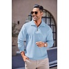 image:imageCOOFANDY Mens Quarter Zip Up Pullover Mock Neck Long Sleeve Sweater Casual Corduroy Polo SweatshirtDenim Blue