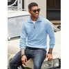image:imageCOOFANDY Mens Quarter Zip Up Pullover Mock Neck Long Sleeve Sweater Casual Corduroy Polo SweatshirtDenim Blue