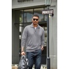 image:imageCOOFANDY Mens Quarter Zip Up Pullover Mock Neck Long Sleeve Sweater Casual Corduroy Polo SweatshirtGrey
