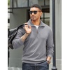 image:imageCOOFANDY Mens Quarter Zip Up Pullover Mock Neck Long Sleeve Sweater Casual Corduroy Polo SweatshirtGrey