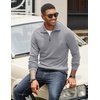 image:imageCOOFANDY Mens Quarter Zip Up Pullover Mock Neck Long Sleeve Sweater Casual Corduroy Polo SweatshirtGrey