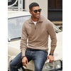 image:imageCOOFANDY Mens Quarter Zip Up Pullover Mock Neck Long Sleeve Sweater Casual Corduroy Polo SweatshirtKhaki