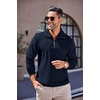 image:imageCOOFANDY Mens Quarter Zip Up Pullover Mock Neck Long Sleeve Sweater Casual Corduroy Polo SweatshirtNavy Blue