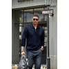 image:imageCOOFANDY Mens Quarter Zip Up Pullover Mock Neck Long Sleeve Sweater Casual Corduroy Polo SweatshirtNavy Blue