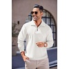 image:imageCOOFANDY Mens Quarter Zip Up Pullover Mock Neck Long Sleeve Sweater Casual Corduroy Polo SweatshirtWhite