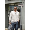 image:imageCOOFANDY Mens Quarter Zip Up Pullover Mock Neck Long Sleeve Sweater Casual Corduroy Polo SweatshirtWhite
