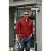 image:imageCOOFANDY Mens Quarter Zip Up Pullover Mock Neck Long Sleeve Sweater Casual Corduroy Polo SweatshirtWine Red