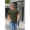 image:imageCOOFANDY Mens Ribbed Polo Shirts Short Sleeve V Neck Slim Fit Polo TShirt Casual Summer Collared Golf ShirtArmy Green