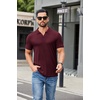 image:imageCOOFANDY Mens Ribbed Polo Shirts Short Sleeve V Neck Slim Fit Polo TShirt Casual Summer Collared Golf ShirtDark Red