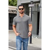 image:imageCOOFANDY Mens Ribbed Polo Shirts Short Sleeve V Neck Slim Fit Polo TShirt Casual Summer Collared Golf ShirtGray