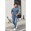 image:imageCOOFANDY Mens Ribbed Polo Shirts Short Sleeve V Neck Slim Fit Polo TShirt Casual Summer Collared Golf ShirtGray Blue