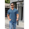 image:imageCOOFANDY Mens Ribbed Polo Shirts Short Sleeve V Neck Slim Fit Polo TShirt Casual Summer Collared Golf ShirtGray Blue